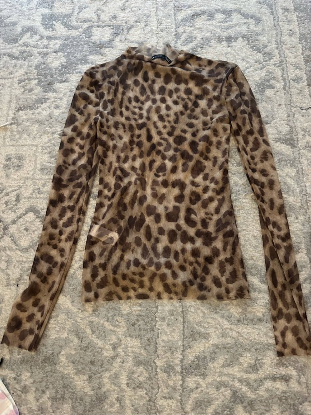 Zara Brown Leopard-Print Long Sleeve Mock Neck Top